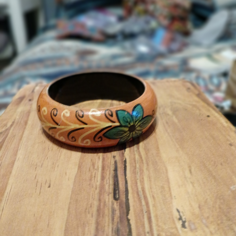 Vintage Orange and Green Floral Bangle